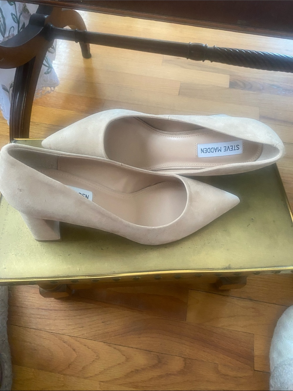 Steve Madden Nude Suede Pointed Block Heel Pumps
